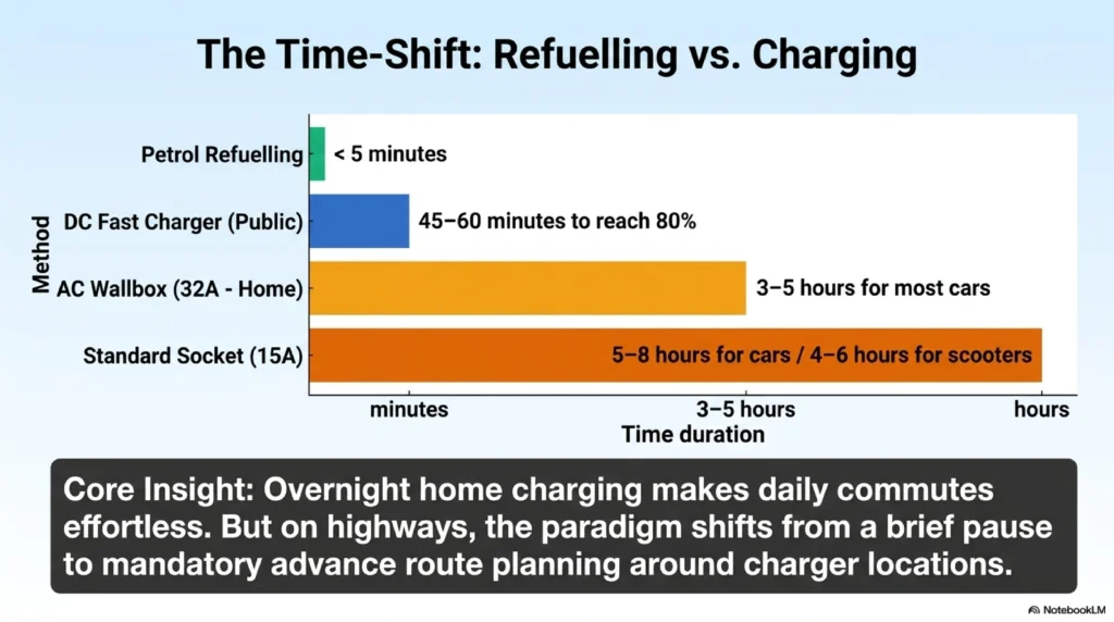 Refueling vs EV charging illustration