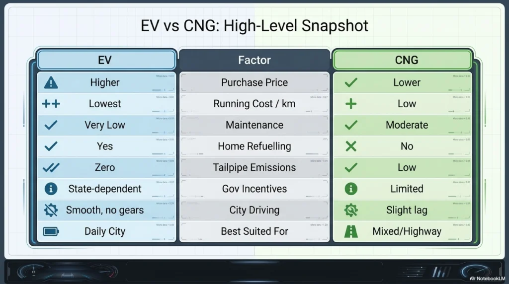 EV vs CNG Comparison